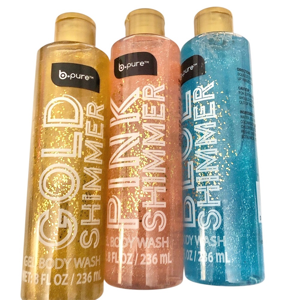 3pack Gold Pink Blue Shimmer Gel Body Wash 8oz each new